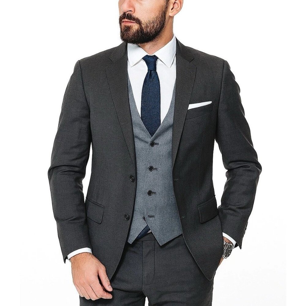 John Varvatos USA 42L Gray Wool Blazer Sport Coat 2 Button Made in Canada